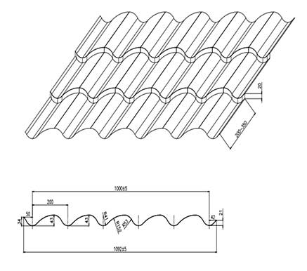 Diagram of our tile profiled roofing sheets - Dubai